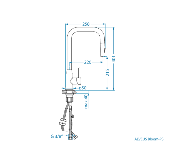ALVEUS Bloom - PS Monarch maišytuvas plautuvei su ištraukiamu dušeliu