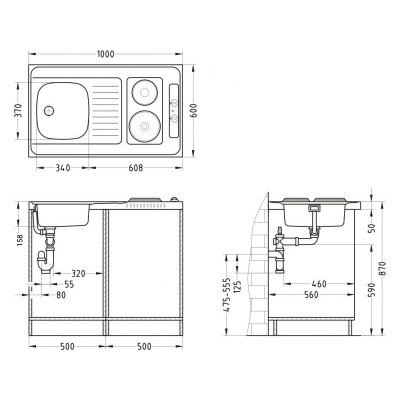 ALVEUS Combi Electra 100 plautuvė su integruota kaitlente, 1000x600x50