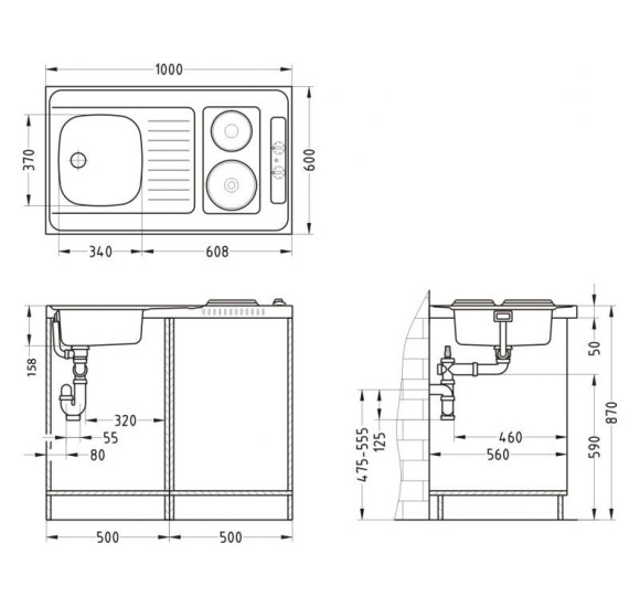 ALVEUS Combi Electra 100 plautuvė su integruota kaitlente, 1000x600x50