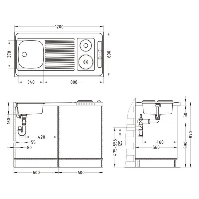 ALVEUS Combi Electra 120 plautuvė su integruota kaitlente, 1200x600x50