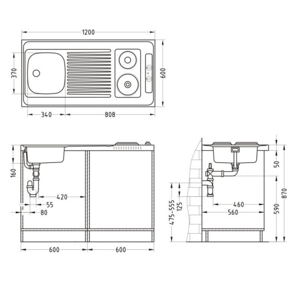 ALVEUS Combi Electra 120 plautuvė su integruota kaitlente, 1200x600x50