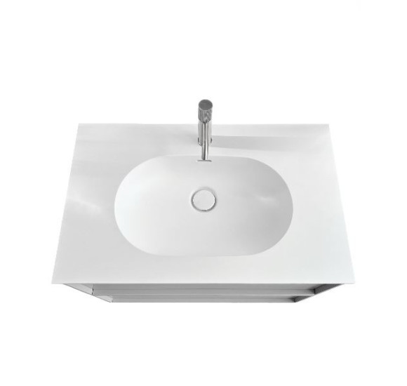 Balteco Xonyx akmens masės stalviršis (805x500mm) su integruotu praustuvu, baltas matinis