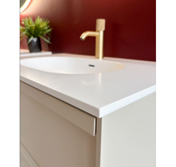 Balteco Xonyx akmens masės stalviršis (805x500mm) su integruotu praustuvu, baltas matinis