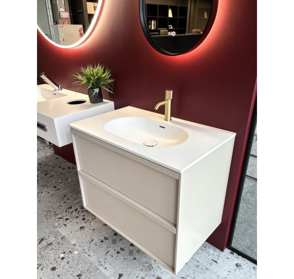 Balteco Xonyx akmens masės stalviršis (805x500mm) su integruotu praustuvu, baltas matinis