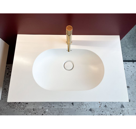 Balteco Xonyx akmens masės stalviršis (805x500mm) su integruotu praustuvu, baltas matinis