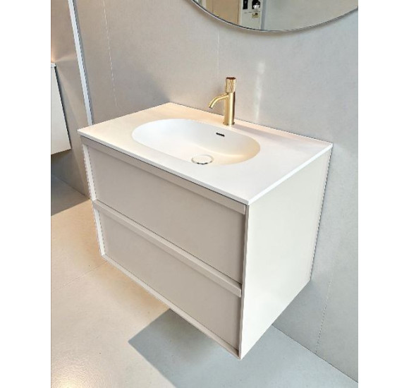 Balteco Xonyx akmens masės stalviršis (805x500mm) su integruotu praustuvu, baltas matinis