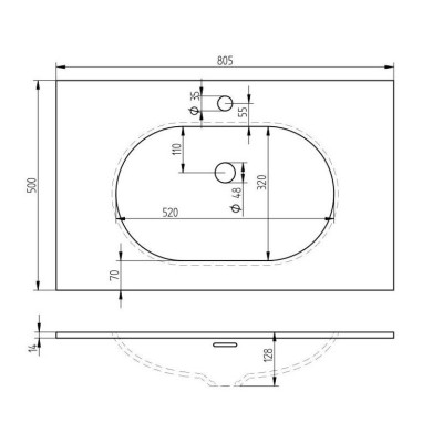 Balteco Xonyx akmens masės stalviršis (805x500mm) su integruotu praustuvu, baltas matinis