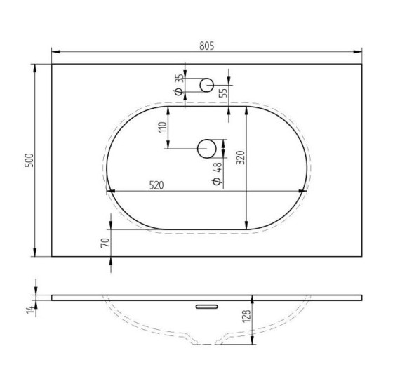 Balteco Xonyx akmens masės stalviršis (805x500mm) su integruotu praustuvu, baltas matinis