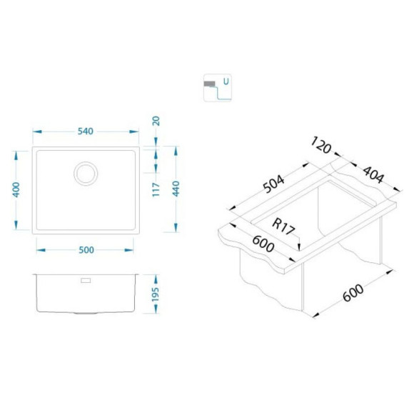 KOMPLEKTAS 3in1 - ALVEUS Kombino 50 plautuvė, AQVO maišytuvas su ištraukiamu dušeliu ir sifonas