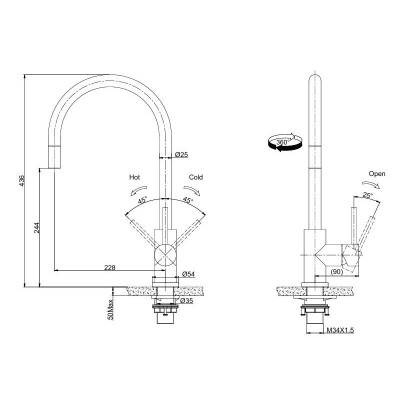 KOMPLEKTAS 3in1 - ALVEUS Kombino 50 plautuvė, AQVO maišytuvas su ištraukiamu dušeliu ir sifonas