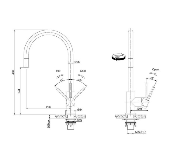 KOMPLEKTAS 3in1 - ALVEUS Kombino 50 plautuvė, AQVO maišytuvas su ištraukiamu dušeliu ir sifonas