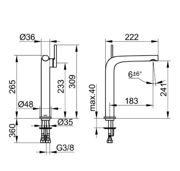 Keuco Edition 400 praustuvo maišytuvas, 240mm aukščio, be dugno vožtuvo