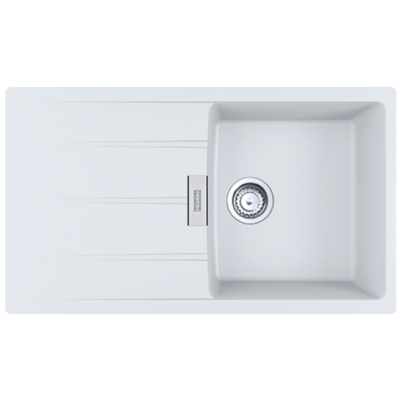 FRANKE CNG 611-86 akmens masės plautuvė, eksentrinis ventilis, nerūdijančio plieno rankenėlė ir perlaja