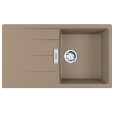 FRANKE CNG 611-86 akmens masės plautuvė, eksentrinis ventilis, nerūdijančio plieno rankenėlė ir perlaja