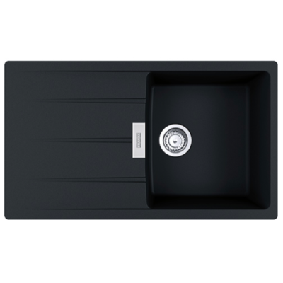 FRANKE CNG 611-86 akmens masės plautuvė, eksentrinis ventilis, nerūdijančio plieno rankenėlė ir perlaja