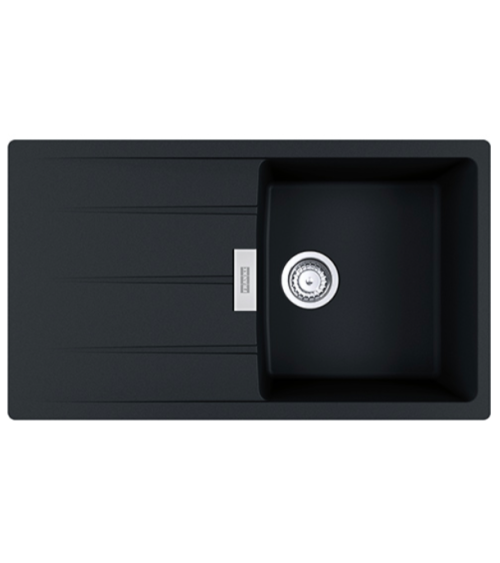 FRANKE CNG 611-86 akmens masės plautuvė, eksentrinis ventilis, nerūdijančio plieno rankenėlė ir perlaja