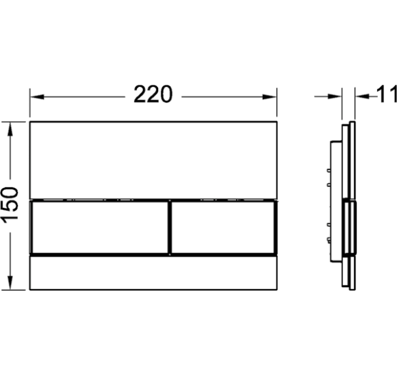 TECEsquare dvigubas vandens nuleidimo klavišas (baltas stiklas, klavišai matinio nerūdijančio plieno spalvos)