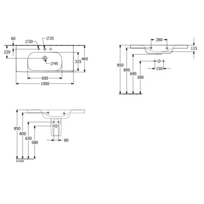 Villeroy&Boch Skyla pakabinamas / baldinis praustuvas (CeramicPlus), 100 cm