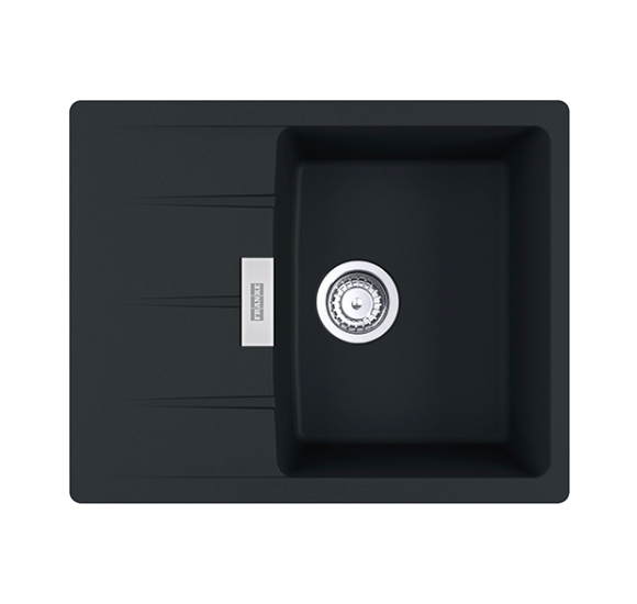 FRANKE CNG 611-62 akmens masės plautuvė, eksentrinis ventilis, nerūdijančio plieno rankenėlė ir perlaja