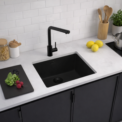 ALVEUS 3in1 komplektas: plautuvė, maišytuvas su ištraukiamu dušeliu ir sifonas