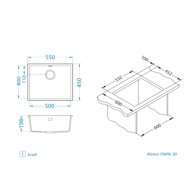 ALVEUS 3in1 komplektas: plautuvė, maišytuvas su ištraukiamu dušeliu ir sifonas