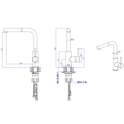 ALVEUS 3in1 komplektas: plautuvė, maišytuvas su ištraukiamu dušeliu ir sifonas