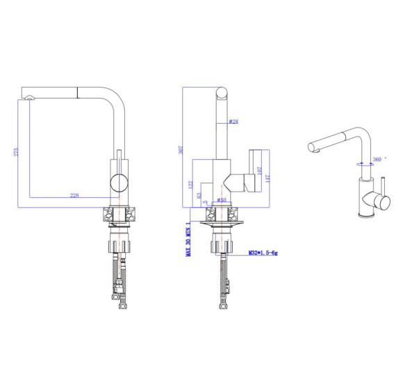ALVEUS 3in1 komplektas: plautuvė, maišytuvas su ištraukiamu dušeliu ir sifonas