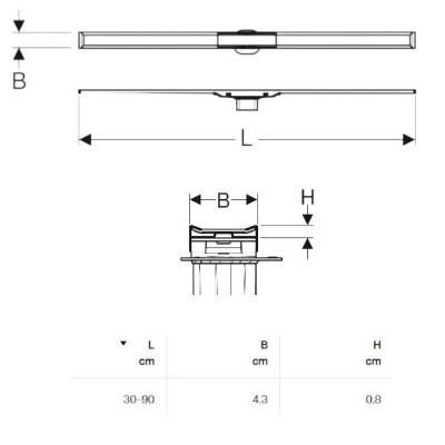 Geberit CleanLine 20 dušo latako grotelės, 30-90 cm (trumpinamos)