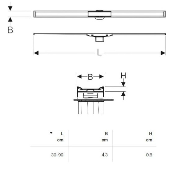 Geberit CleanLine 20 dušo latako grotelės, 30-90 cm (trumpinamos)