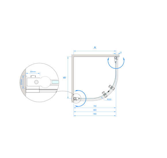Brasta Glass Katarina pusapvalė dušo kabina, 90x90x190, pasirinkite profilių ir stiklų spalvą