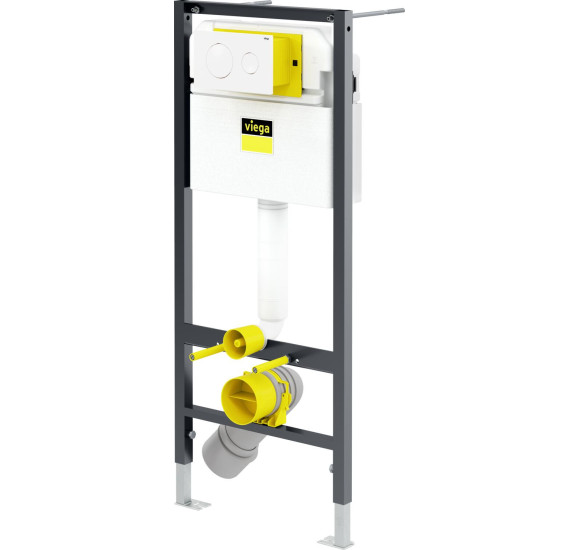 Viega PreVista Dry potinkinis klozeto rėmas su baltu mygtuku ir tvirtinimo elementais