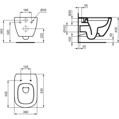 IŠPARDAVIMAS. Ideal Standard Tesi Rimless pakabinamas klozetas, be dangčio