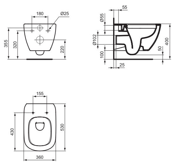 IŠPARDAVIMAS. Ideal Standard Tesi Rimless pakabinamas klozetas, be dangčio