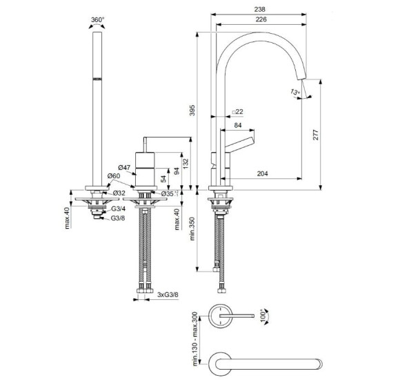 IŠPARDAVIMAS. Ideal Standard Gusto virtuvės maišytuvas, 2 dalių, vario spalva