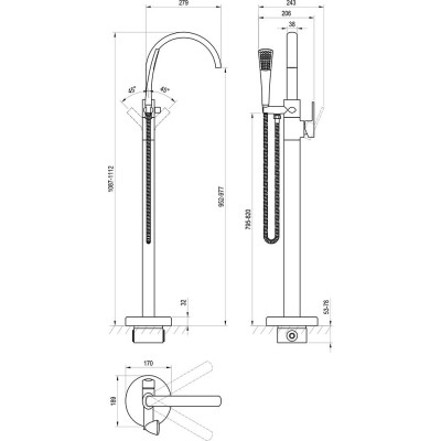 IŠPARDAVIMAS. Ravak Freedom grindinis vonios maišytuvas su potinkine dalimi, FM 080.00