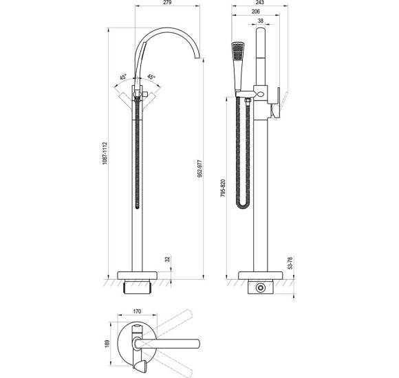 IŠPARDAVIMAS. Ravak Freedom grindinis vonios maišytuvas su potinkine dalimi, FM 080.00