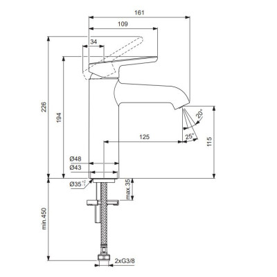 Villeroy&Boch Skyla maišytuvas praustuvui, be dugno vožtuvo