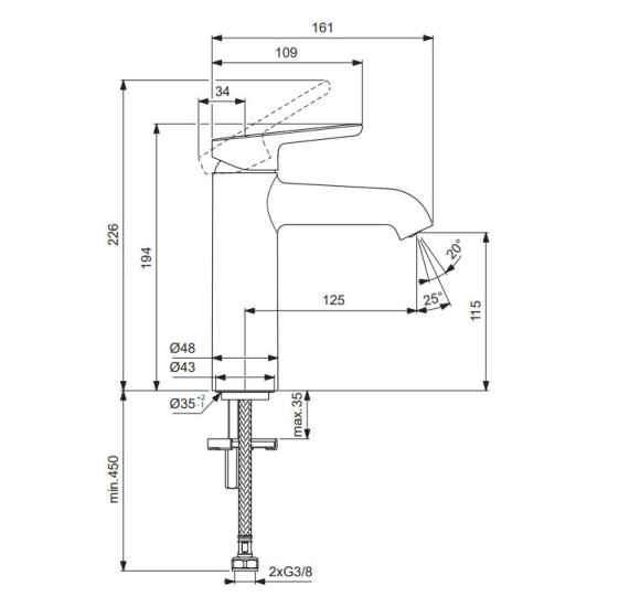Villeroy&Boch Skyla maišytuvas praustuvui, ColdStart, be dugno vožtuvo