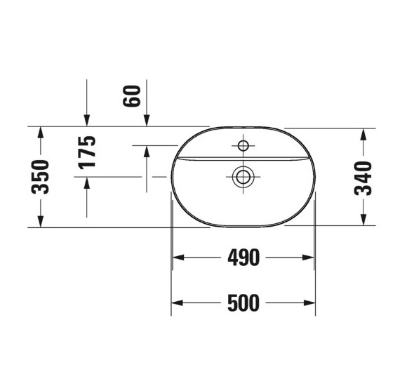 Duravit Luv pastatomas praustuvas 500x350 su anga maišytuvui (vidus baltas, išorė balta blizgi)
