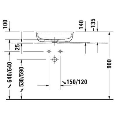 Duravit Luv pastatomas praustuvas 500x350 su anga maišytuvui (vidus baltas, išorė balta blizgi)