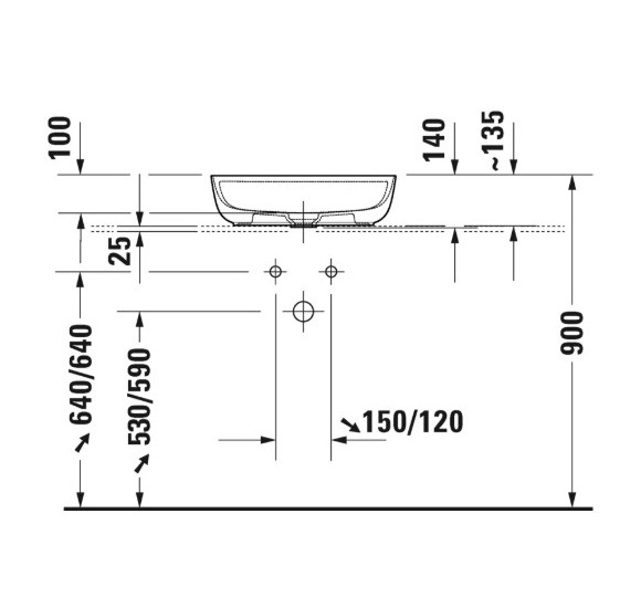 Duravit Luv pastatomas praustuvas 500x350 su anga maišytuvui (vidus baltas, išorė balta blizgi)