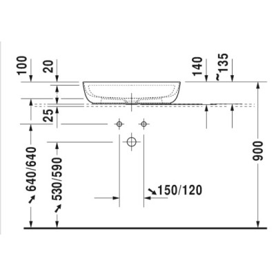 Duravit Luv Pastatomas praustuvas 600x400 su anga maišytuvui (vidus baltas, išorė balta blizgi)