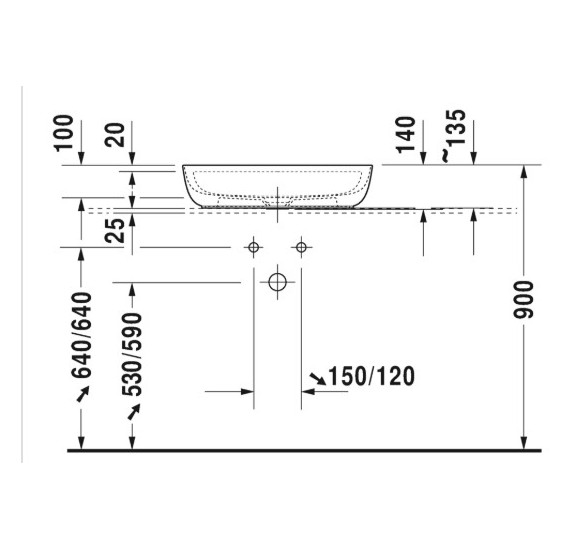 Duravit Luv Pastatomas praustuvas 600x400 su anga maišytuvui (vidus baltas, išorė balta blizgi)