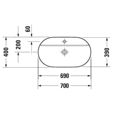 Duravit Luv pastatomas praustuvas 700x400 su anga maišytuvui (vidus baltas, išorė balta blizgi)