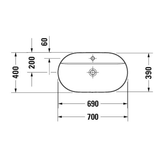 Duravit Luv pastatomas praustuvas 700x400 su anga maišytuvui (vidus baltas, išorė balta blizgi)