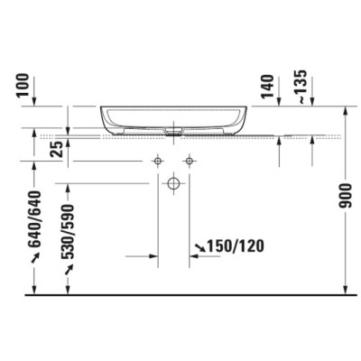 Duravit Luv pastatomas praustuvas 700x400 su anga maišytuvui (vidus baltas, išorė balta blizgi)