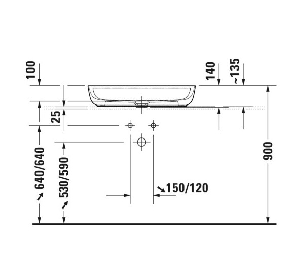 Duravit Luv pastatomas praustuvas 700x400 su anga maišytuvui (vidus baltas, išorė balta blizgi)