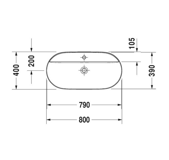 Duravit Luv Pastatomas praustuvas 800x400 su anga maišytuvui (vidus baltas, išorė balta blizgi)