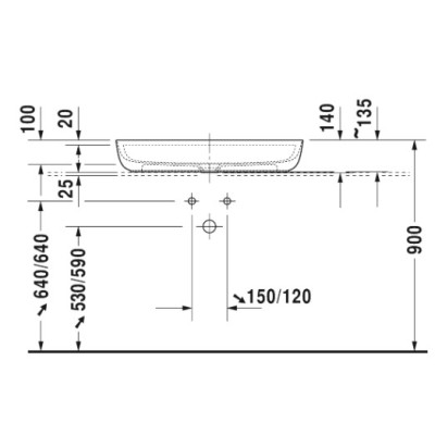 Duravit Luv Pastatomas praustuvas 800x400 su anga maišytuvui (vidus baltas, išorė balta blizgi)