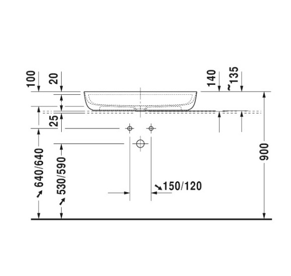 Duravit Luv Pastatomas praustuvas 800x400 su anga maišytuvui (vidus baltas, išorė balta blizgi)